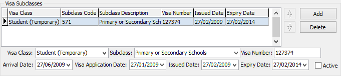 Current Student Maintenance - International tab (Visa Subclasses area)
