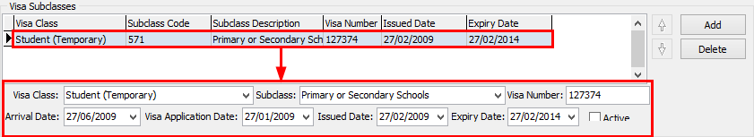 Current Student Maintenance - International tab (Visa Subclasses area)