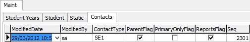 Current Student Maintenance - Maint tab - Contacts sub-tab (New emergency contact)
