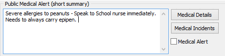 Current Student Maintenance - Medical tab (Public Medical Alert field)