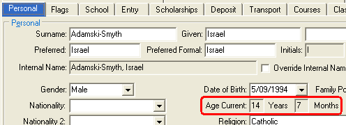 Current Student Maintenance - Personal tab (cut down)