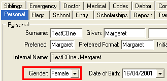 Current Student Maintenance - Personal tab (cut down)