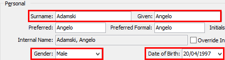 Current Student Maintenance - Personal tab (cut down)
