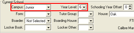 Current Student Maintenance - School tab (Current School area, Student repeating)