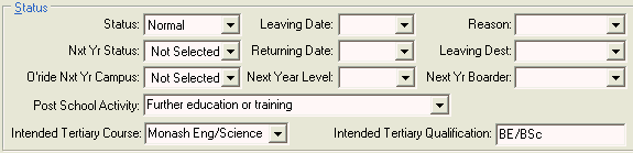 Current Student Maintenance - School tab (cut down)