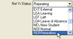 Current Student Maintenance - School tab (Nxt Yr Status)