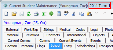 Current Student Maintenance - School tab (this year, cut down)