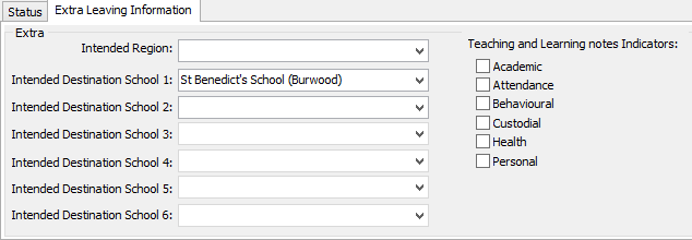 Current Student Maintenance - School tab - Extra Leaving Information sub-tab