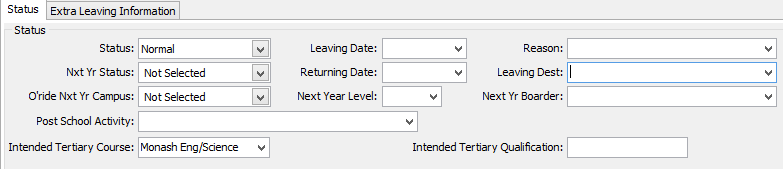 Current Student Maintenance - School tab - Status sub-tab