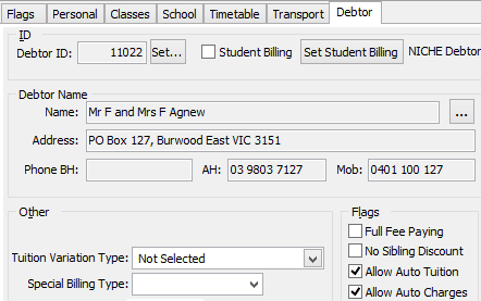 Current Student Maintenance - Debtor tab (for roll returns)