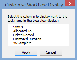 Customise Workflow Display window