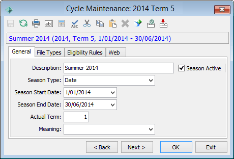 Cycle Maintenance - General tab
