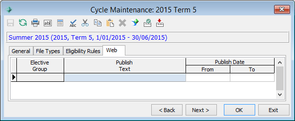 Cycle Maintenance - Web tab