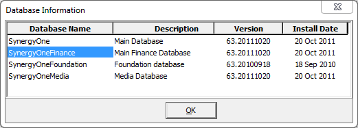 Database Information window