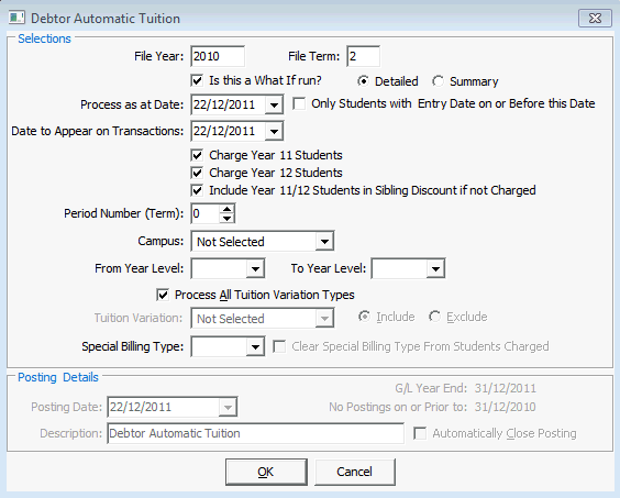 Debtor Automatic Tuition window