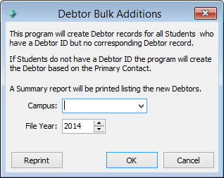 Debtor Bulk Additions window