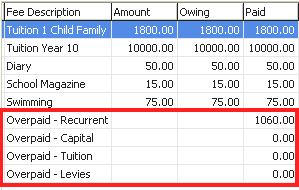 Debtor Cash Receipts Entry - Fees tab (cut down, auto overpaid allocation highlighted)