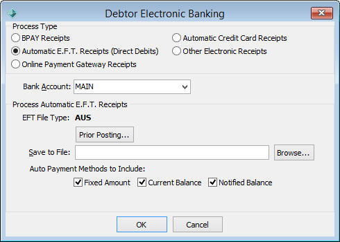 Debtor Electronic Banking window (direct debits)