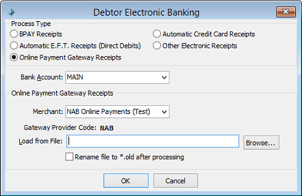 Debtor Electronic Banking window (BPAY Receipts)