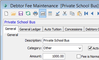Debtor Fee Maintenance - General tab (cut down)