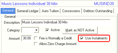 Debtor Fee Maintenance - General tab (cut down)