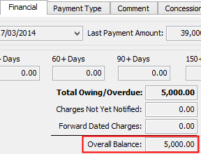 Debtor Maintenance - Financial tab (Overall Balance field)
