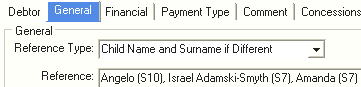 Debtor Maintenance - General tab (Reference Type, Reference fields)