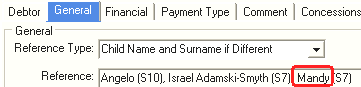 Debtor Maintenance - General tab (cut down)