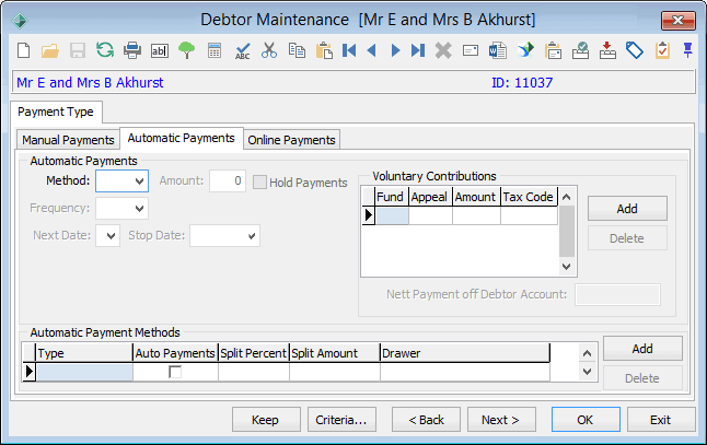 Payments tab - Automatic subtab