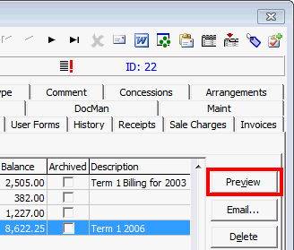 Debtor Maintenance - Statements tab - Prior Statements sub tab(cut down, preview button highlighted)