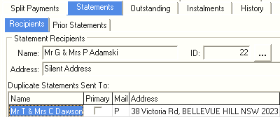 Debtor Maintenance - Statements tab - Recipients tab