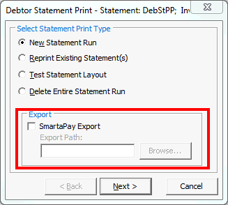 Debtor Statement Print (cut down, SmartaPay Export highlighted)