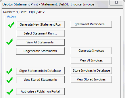 Debtor Statement Print window (Statements authorised)