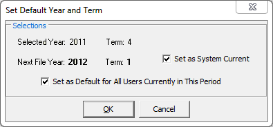 Default Year and Term window
