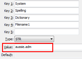 Dictionary Filename1 configuration setting