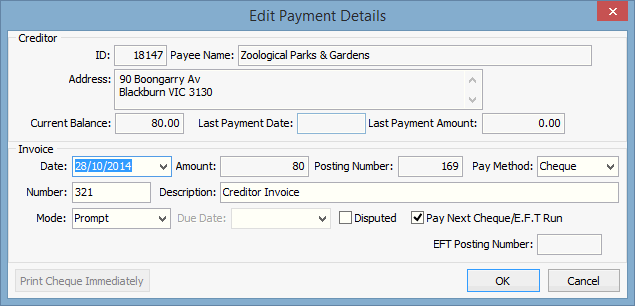 Edit Payment Details (EFT Posting)