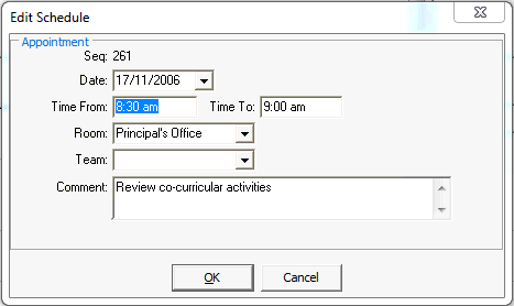 Edit Schedule window