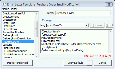 Email Letter Template (Purchase Order Email Notification}