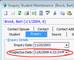 Enquiry Student Maintenance - Enquiry tab (Prospectus Date field)