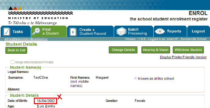 ENROL - Find a Student tab
