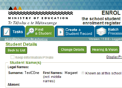 ENROL - Find a Student tab