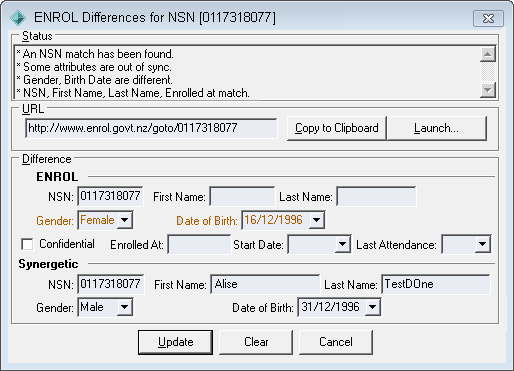 ENROL Differences for NSN window