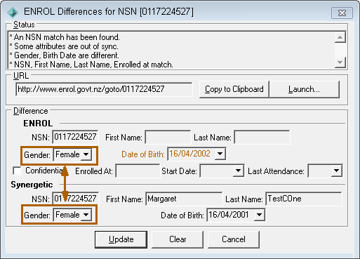 ENROL Differences for NSN window
