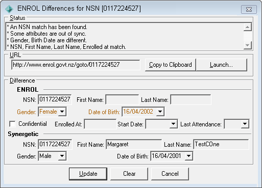 ENROL Differences for NSN window