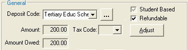 Enrolment Deposits Maintenance - General tab (cut down, general area)