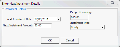 Enter Next Instalment Details window