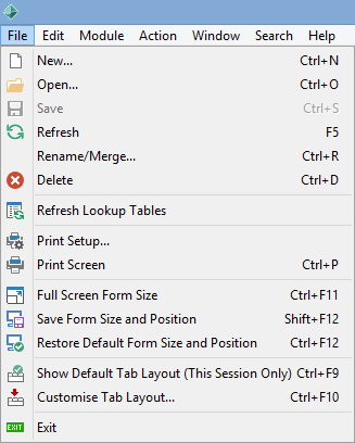 File drop-down menu (with program running)
