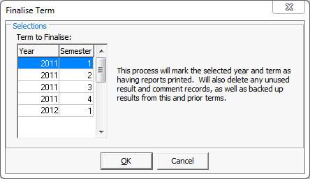 Finalise Term window