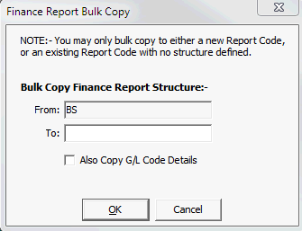 Finance Report Bulk Copy window