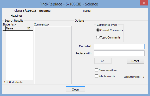 Find Replace (Student Results Maintenance, cut down)